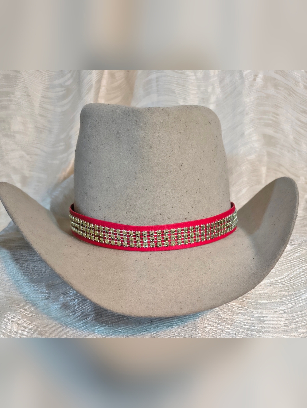 Womens Red And Rhinestone Western Hat Band, Head Band, Adjustable, Made In USA